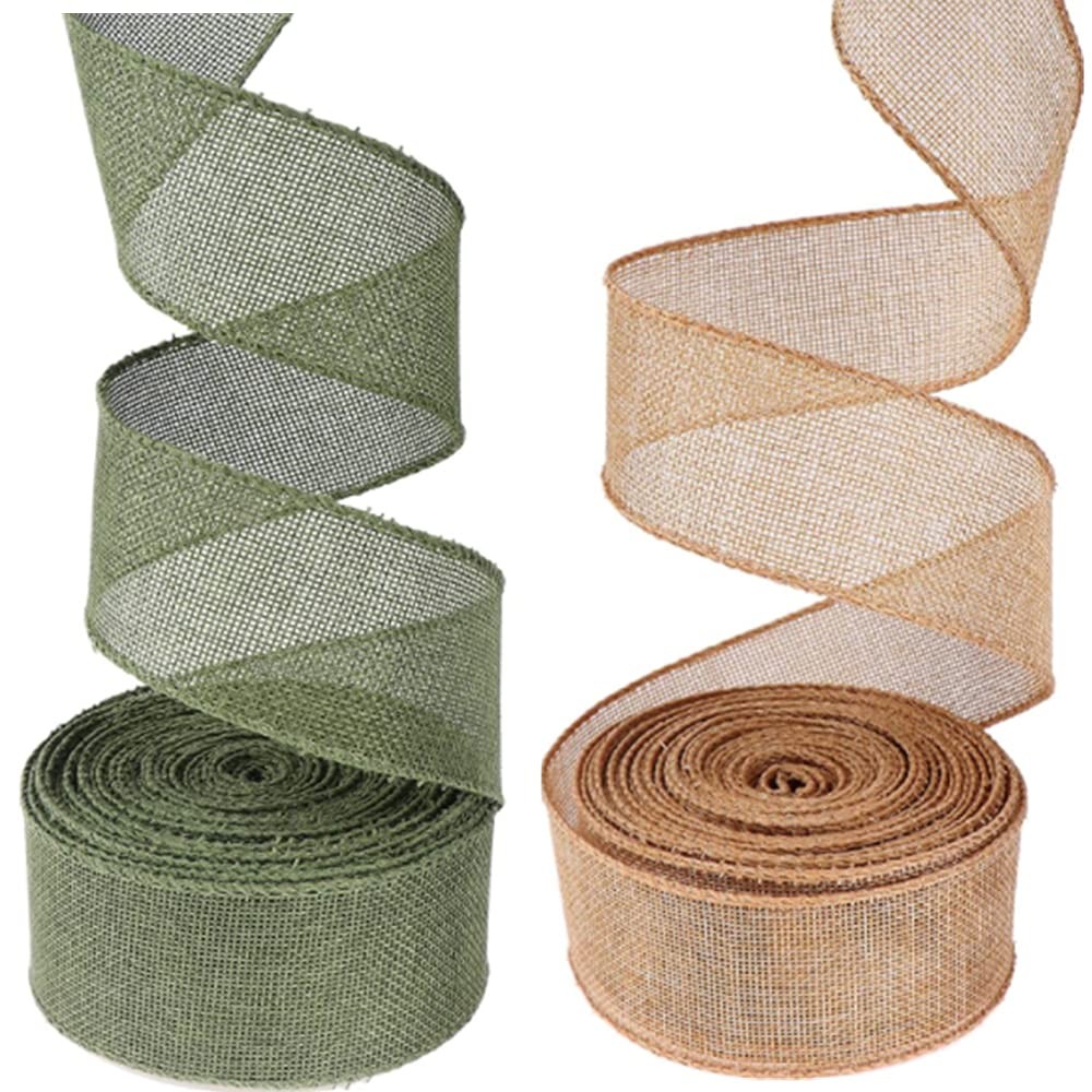 2 Rolls Burlap Ribbon, Natural Jute Craft Ribbon for Christmas Wedding
