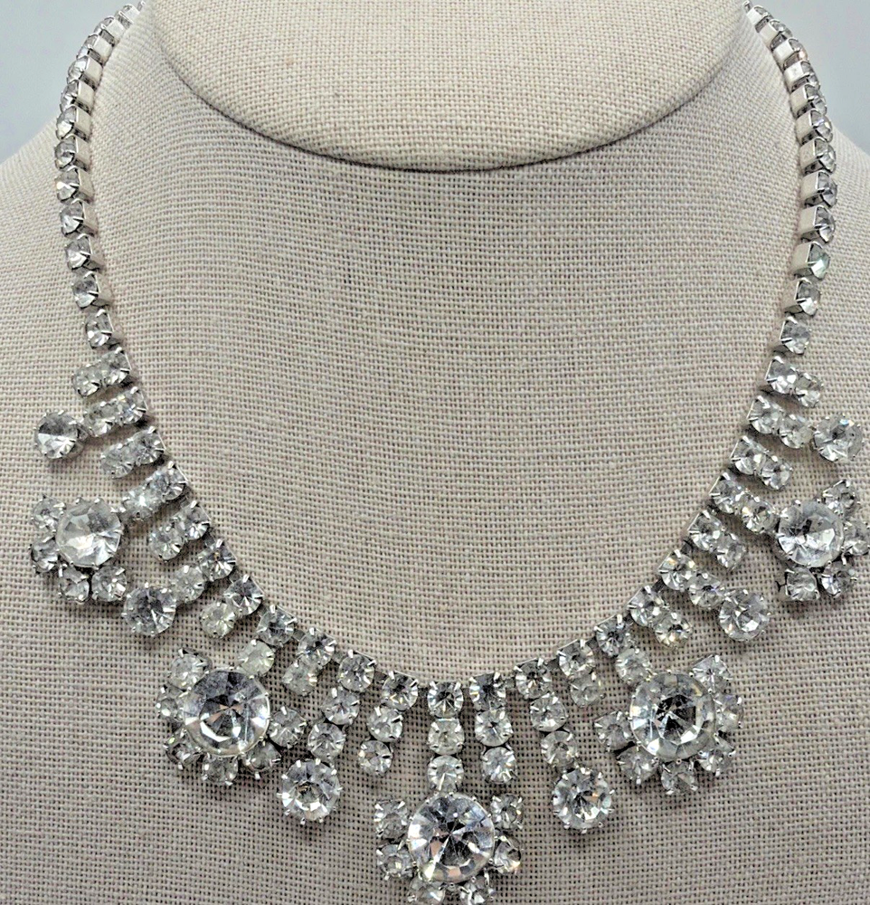 Vintage Rhinestone Prong Set Statement Necklace
