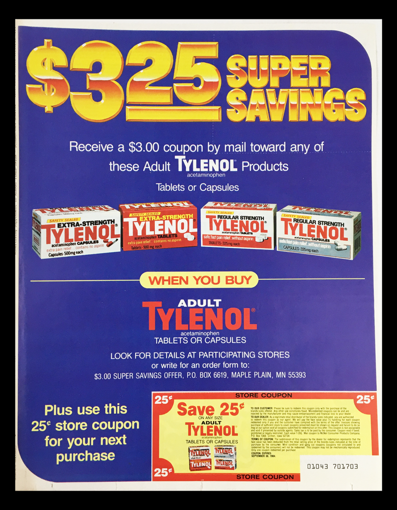 1984 Tylenol Acetaminophen Tablets or Capsules Circular Coupon Advertisement-image