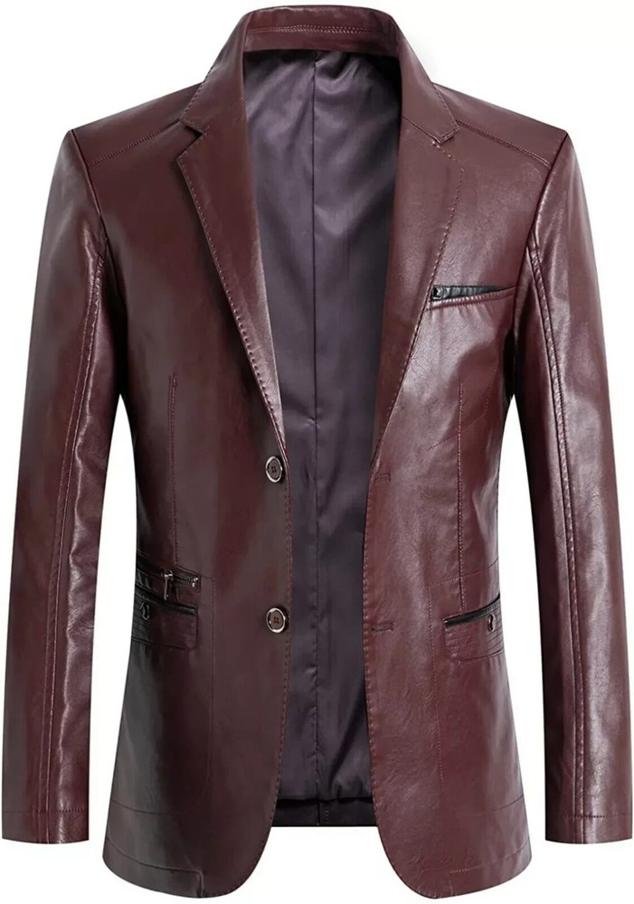 Men's Brown 100% Genuine Lambskin Biker Leather Blazer Two-Button Formal Coat