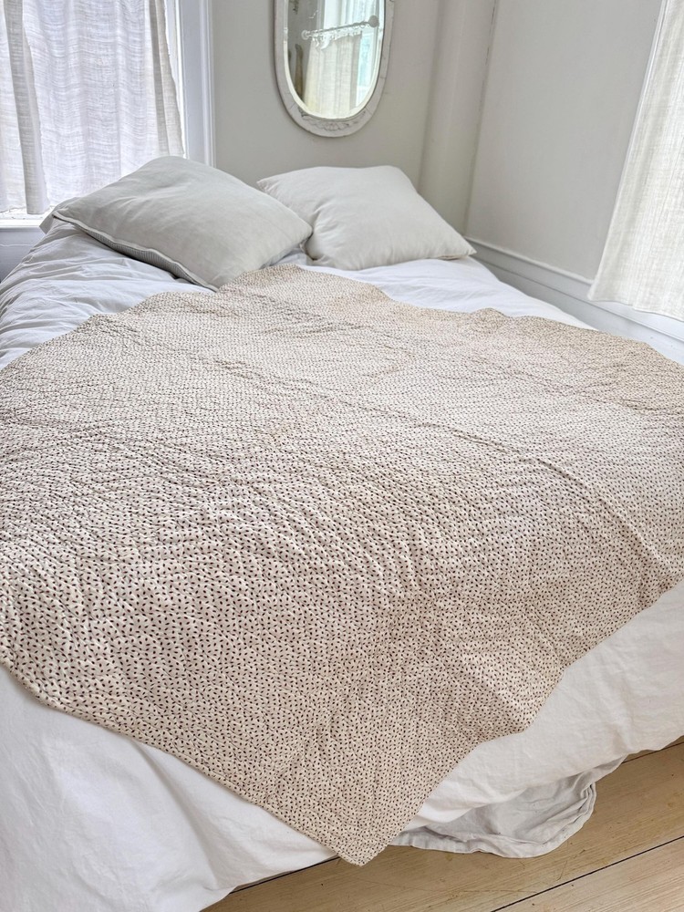 18th century 57x56 French antique pique boutis quilt fabric small-scale dress material 1770s design