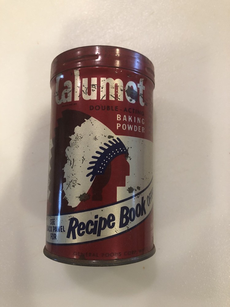 Baking Powder Can Calumet with Lid Tin Metal Vintage Original 1940s Cooking Soda