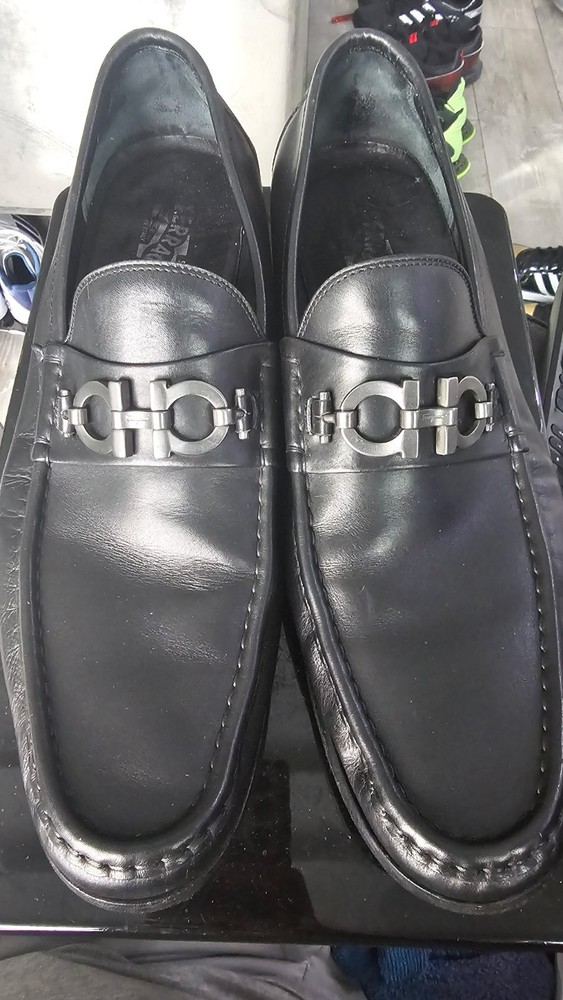 Salvatore Ferragamo Ree Men's Gancini Buckle Slip-on Shoes, Size 13E - Black