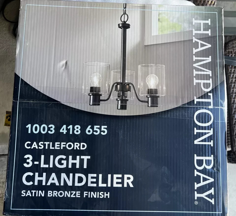 Hampton Bay Castleford 3-Light Satin Bronze Chandelier with Clear Glass Shades