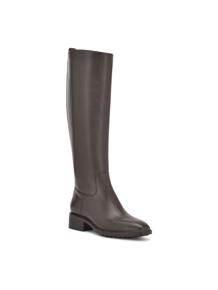 NINE WEST Womens Brown Pull Tab Barile Toe Block Heel Riding Boot 7.5 M