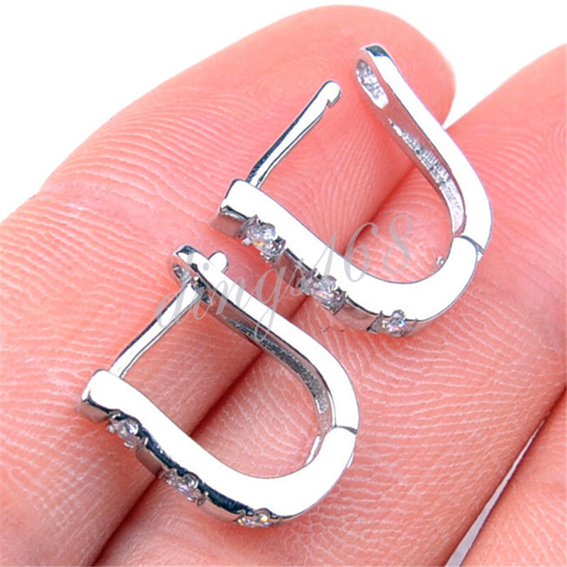 Real 925 Sterling Silver Tarnish-Free Crystal 13x10mm U-Hoop Post Earrings H1250