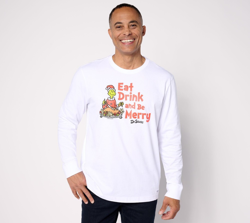 Life Is Good Women's Top Sz XL Men's Crusher Long Sleeve Crew Off-White A613015