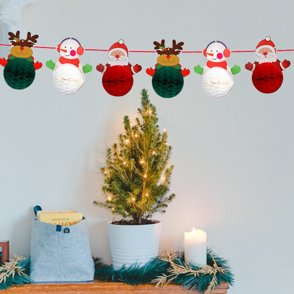 Christmas Santa Bunting Flag Holiday Hanging Pendant Theme Decoration Banner