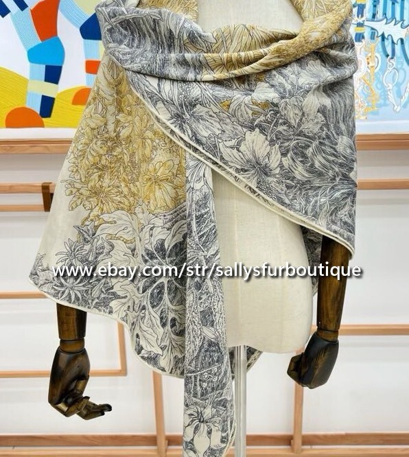Sallys 70% Cashmere & 30% Silk Stole Flowers Print Double Face Scarf Shawl 53