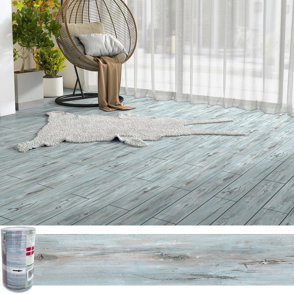 Peel and Stick Floor Tile Wood Vinyl Flooring 6''x36'' (36 PCS) 54 Sq.ft Blue...