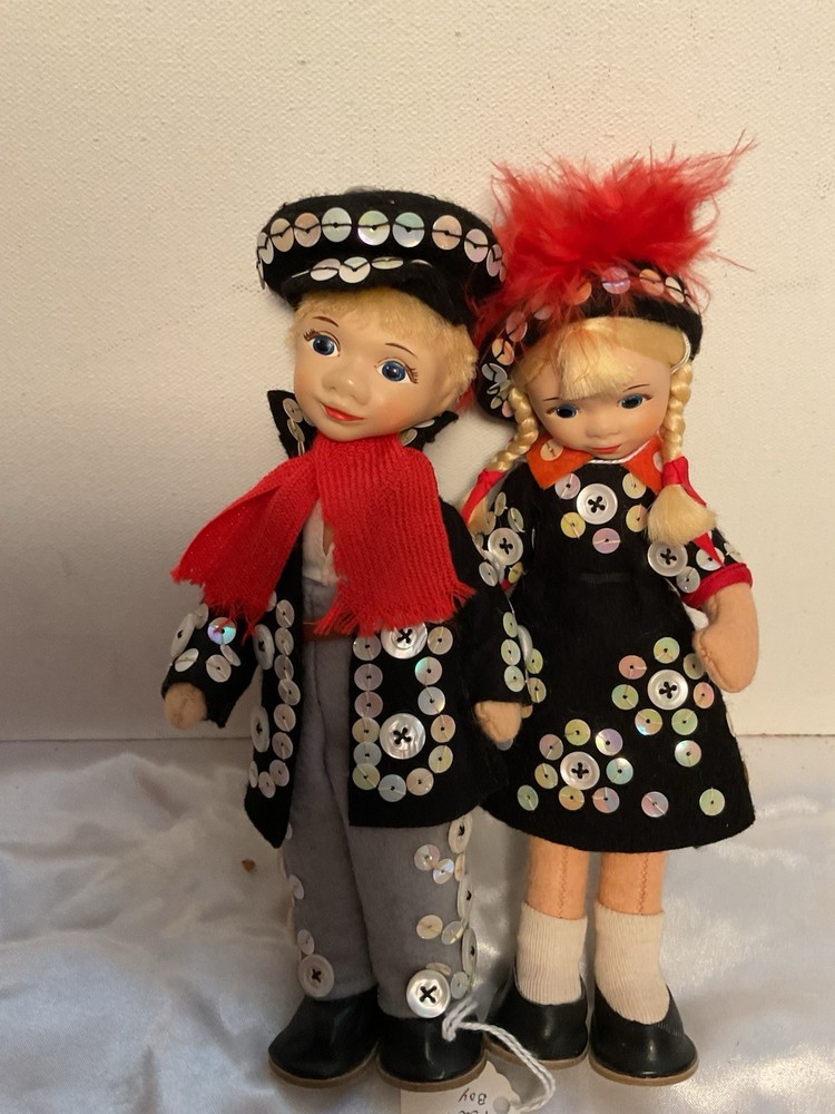 Reduced - Vintage  pair of Pearly King dolls Old Cottage Doll England,  Minty