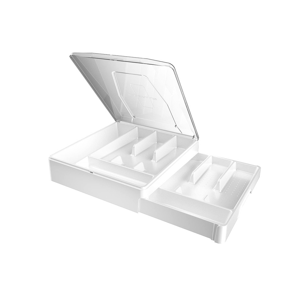 Double Layer Silverware Tray Organizer with Lid for Utensils and Cutlery Storage-image