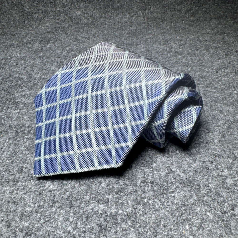 Brooks Brothers Makers Neck Tie Blue Diamond Pattern Pure Silk  Mens  USA