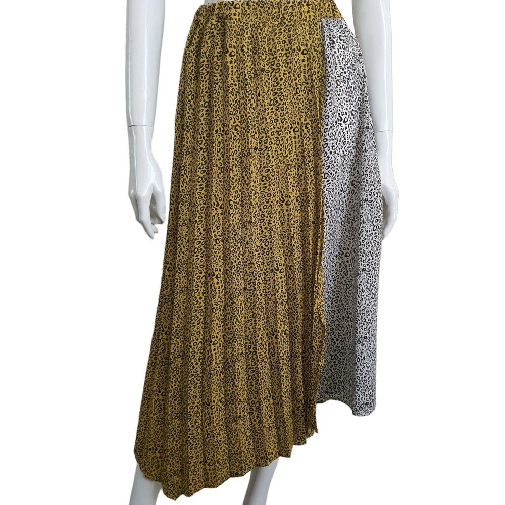 Chic Animal Print Asymmetric Pleated Skirt Size 14 with Elastic Waist
