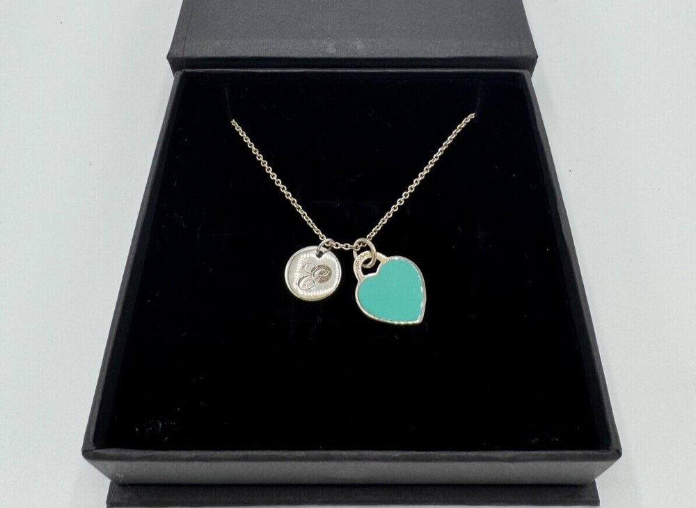 Tiffany & Co. Small Heart Tag Pendant with E Charm in Sterling Silver