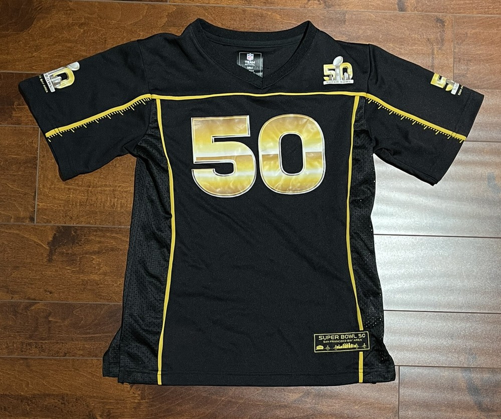 Super Bowl 50 Jersey NFL Team Apparel Girls Size Large (14) Black Gold Official