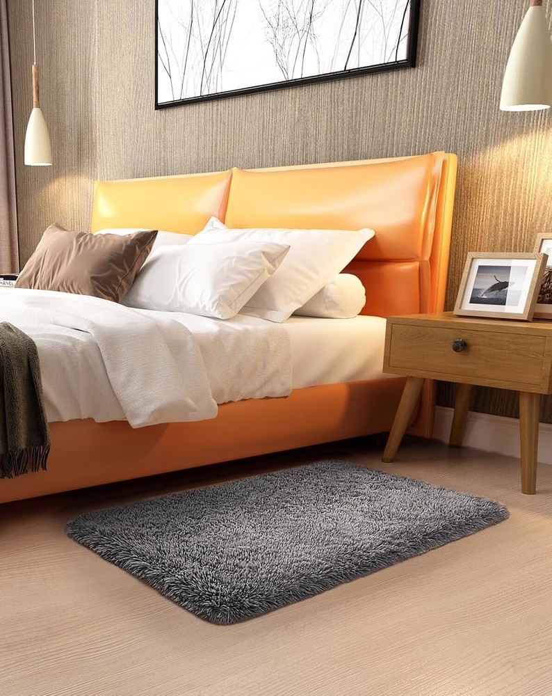 Ophanie 2x3 Small Throw Rug for Bedroom Affordable Non-Slip Mini Area Rug in Grey
