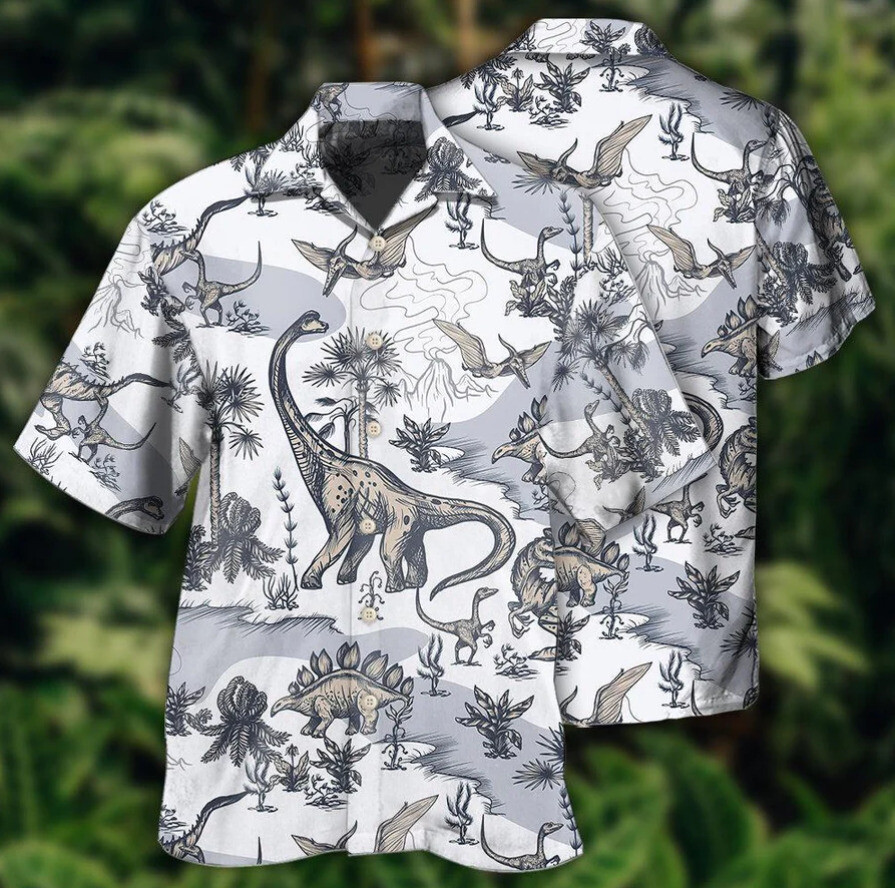 Dinosaur Jurassic 3D Art Style All Over Print Hawaii Shirt in US Sizes for Men and Women