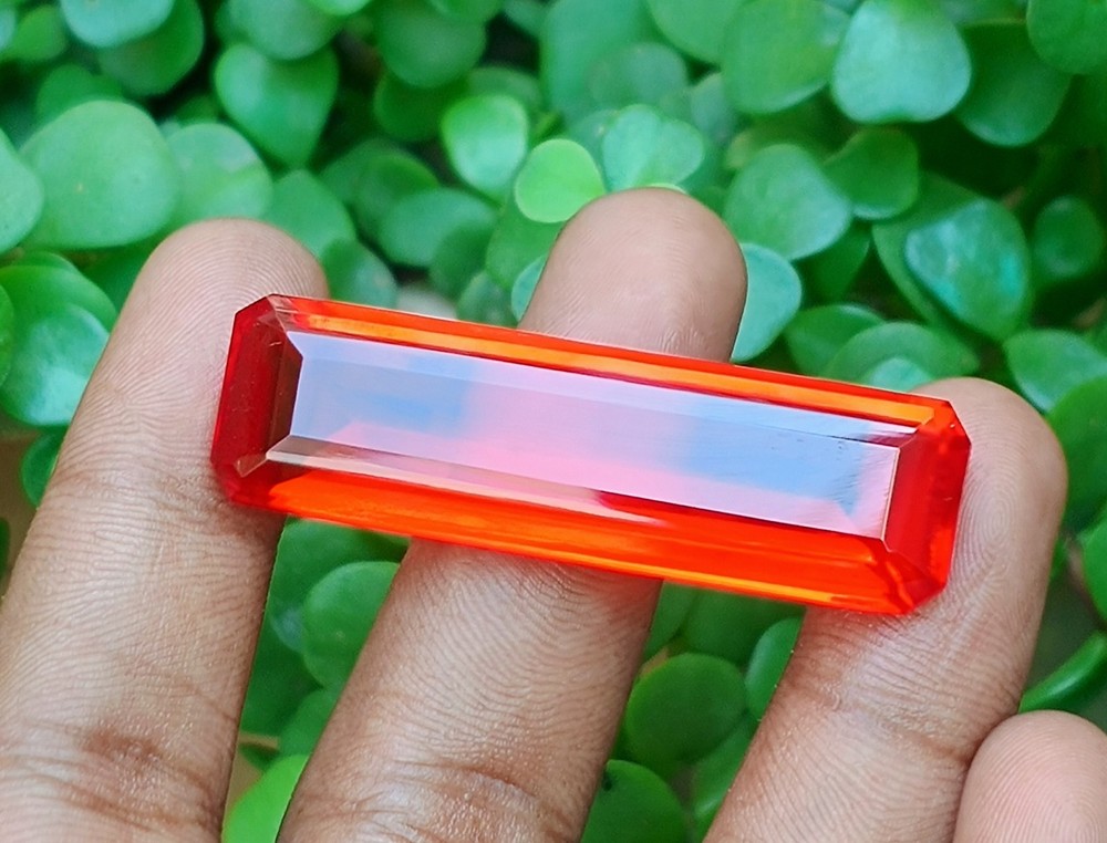 80 Ct Flawless Red Orange Topaz Baguette Cut Certified Loose Gemstone SEE VIDEO