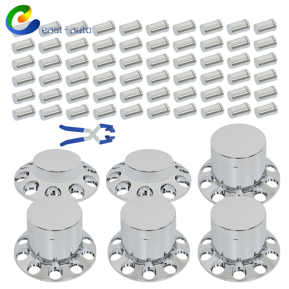 Cylinder Nut Cover Kit 33mm Chrome Flat Top Lug Nug Axle Covers For Semi Truck