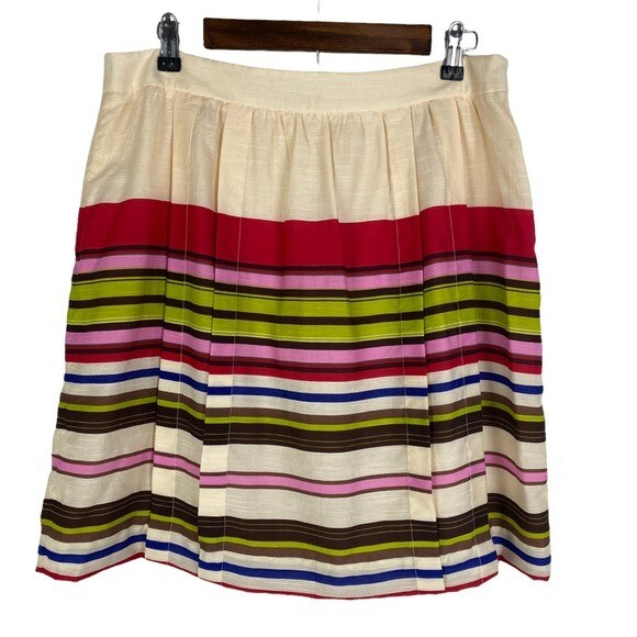 Ann Taylor Loft Womens Striped Pleated Skirt Size 10 with Hidden Side Zip and Lining