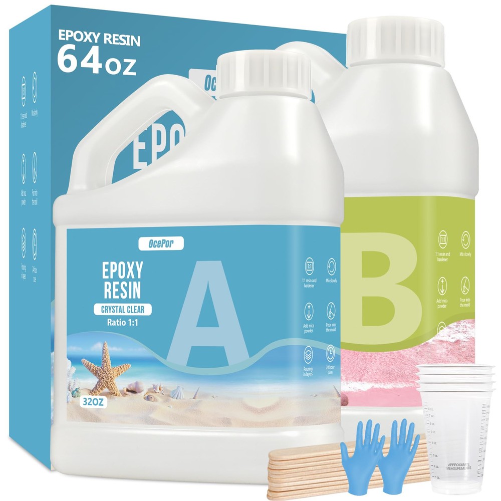 Epoxy Resin-64OZ, Crystal Clear Epoxy Resin Kit, No Yellowing No Bubble Art R...