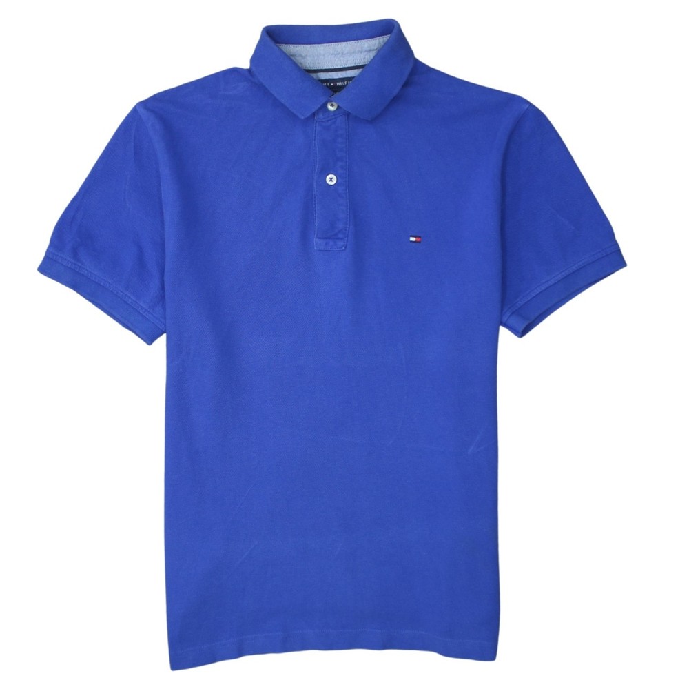 Tommy Hilfiger Mens Polo Shirt Blue Pique Cotton Embroidered Flag Logo Golf S