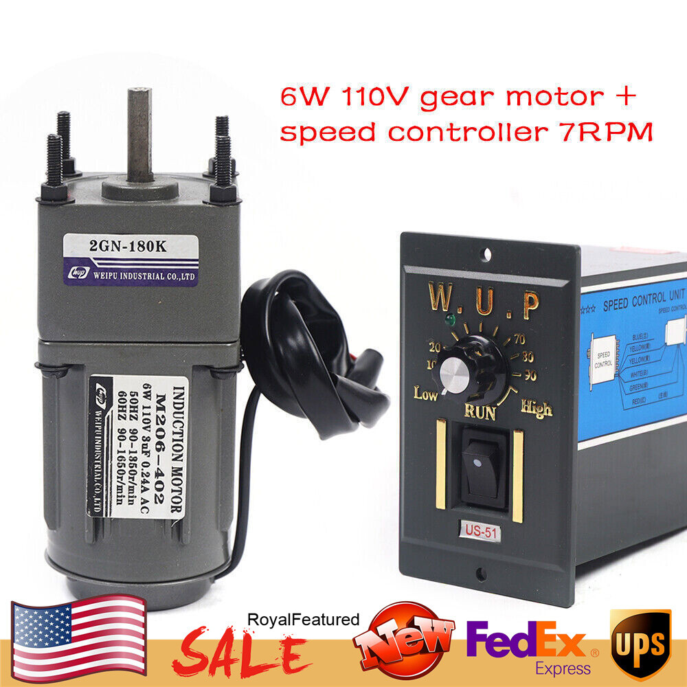 110V AC Electric Gear Motor Variable Speed Reduction Controller 1:180 7.5RPM