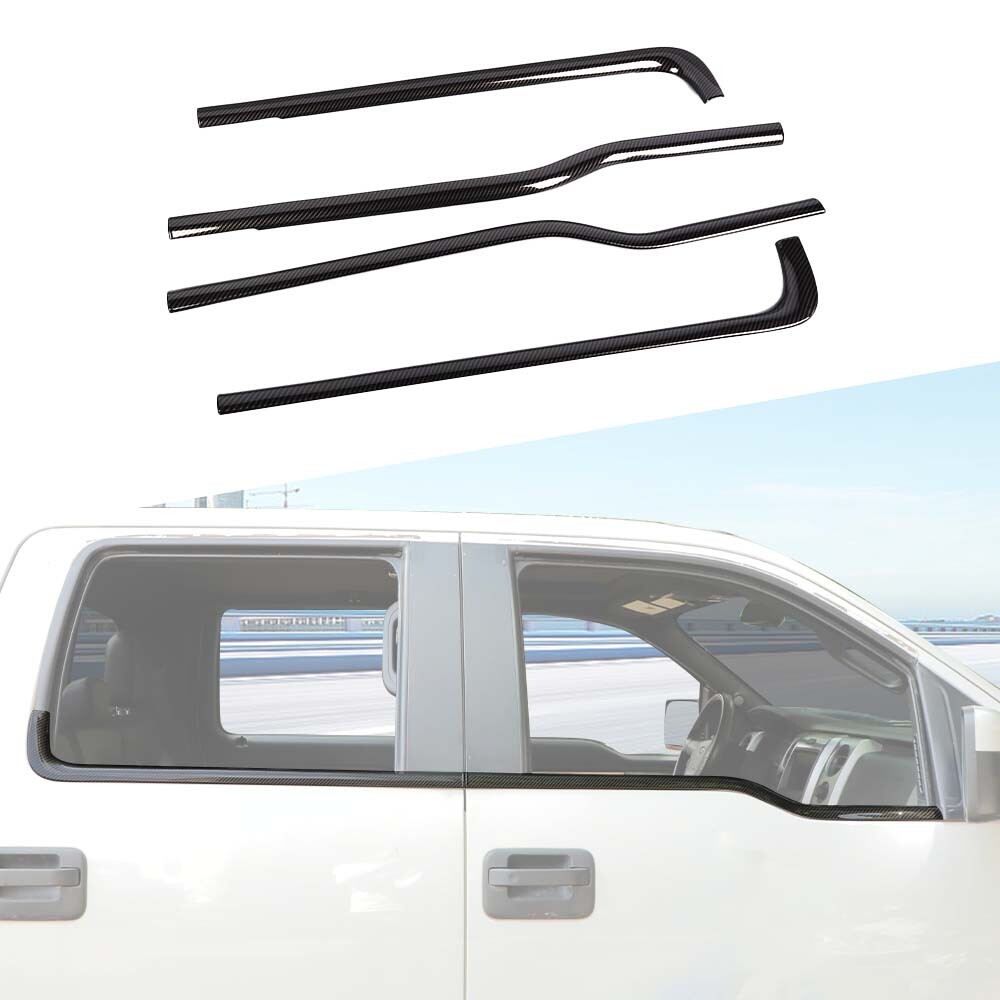 4PCS Exterior Carbon Fiber Window Molding Bottom Sill Trim For Ford F150 2004-14
