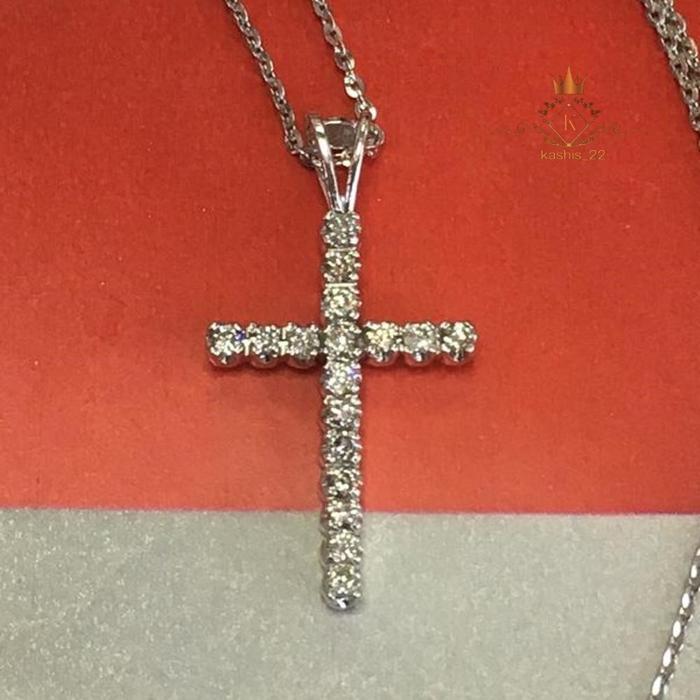 Christmas Sale Moissanite Cross Pendant Solid 14K White Gold Round Cut 1.50 CT-image