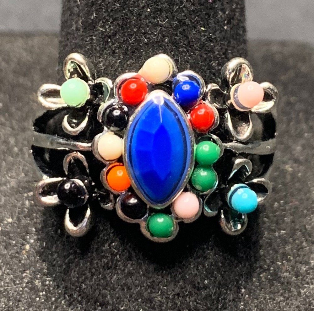 Vintage Antique Silver Tone Rhinestone Cocktail Ring - Size 9