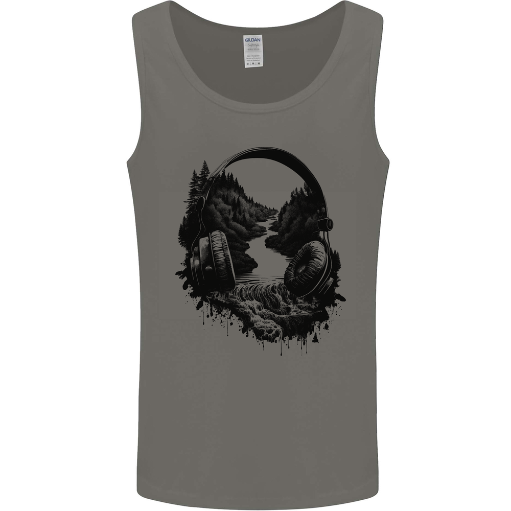 Headphones & Nature Music Trekking Hiking Mens Vest Tank Top