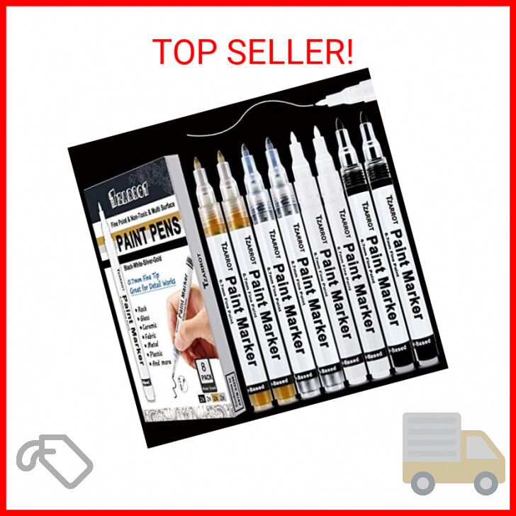 White Paint Pen, 8 Pack 0.7mm Acrylic Paint Pens with 2 White 2 Black 2 Gold 2 S