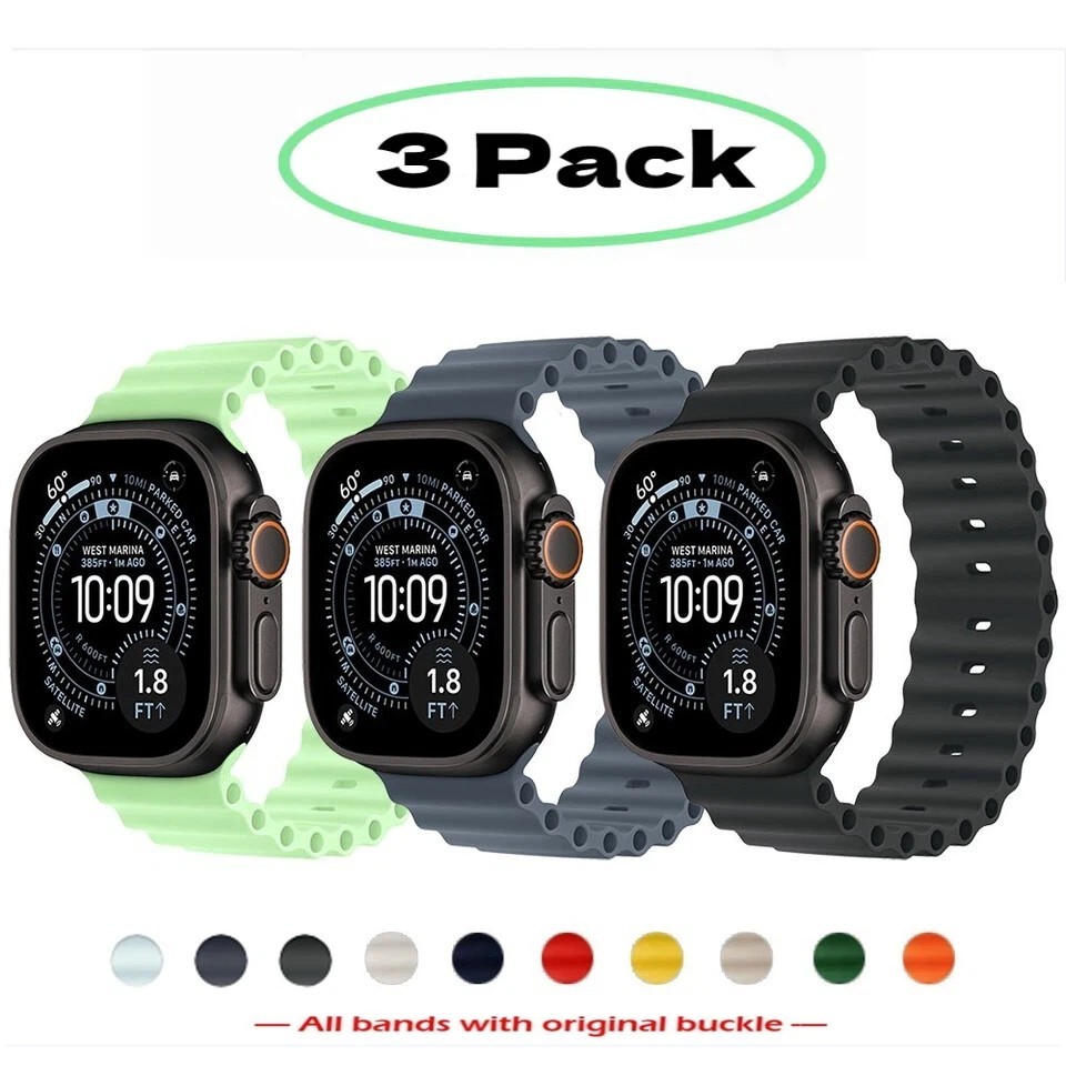 3 PACK Ocean Band Strap for Apple Watch 11 10 9 8 7 6 SE 44/45/46/49mm Ultra 3 2