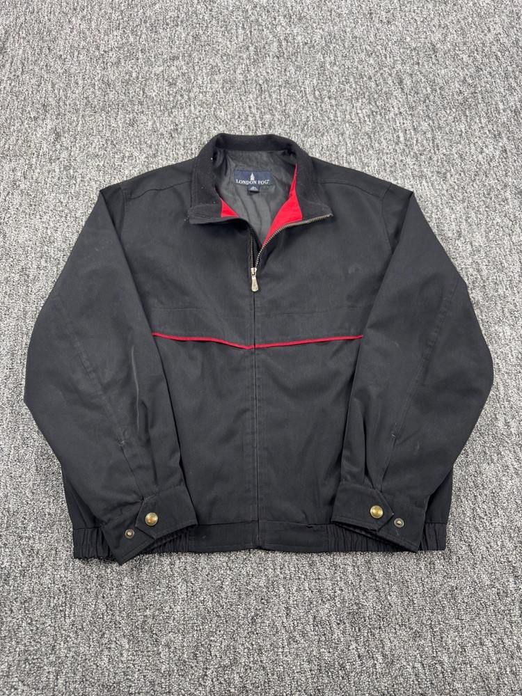 London Fog Jacket Men Large Black Full Zip Vented Harrington Bomber Windbreaker