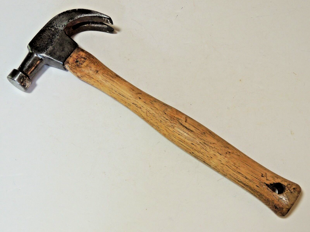 Vintage Cheney Little Falls NY Claw Hammer w/ Nail Holder, Handle Signed Cheney