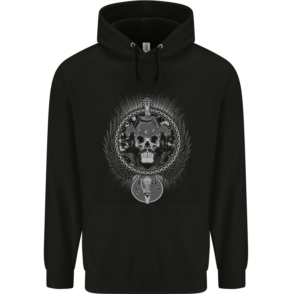 Cowboy Rock Skull Guitar Country Music Mens 80% Cotton Hoodie