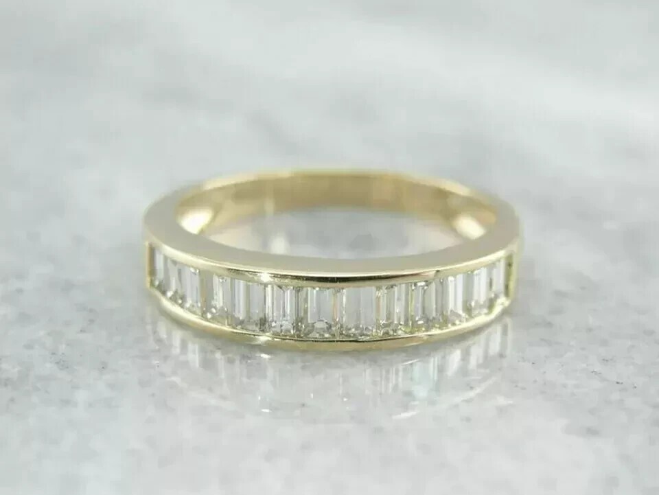 2Ct Baguette Cut Simulated Diamond Eternity Band Ring In 14K Yellow Gold Plated