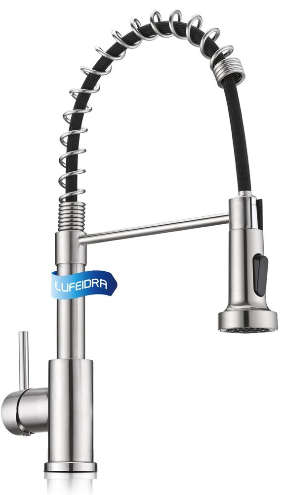 Stainless Steel Kitchen Faucet with Sprayer-High Arc Dual Function Brushed Ni...