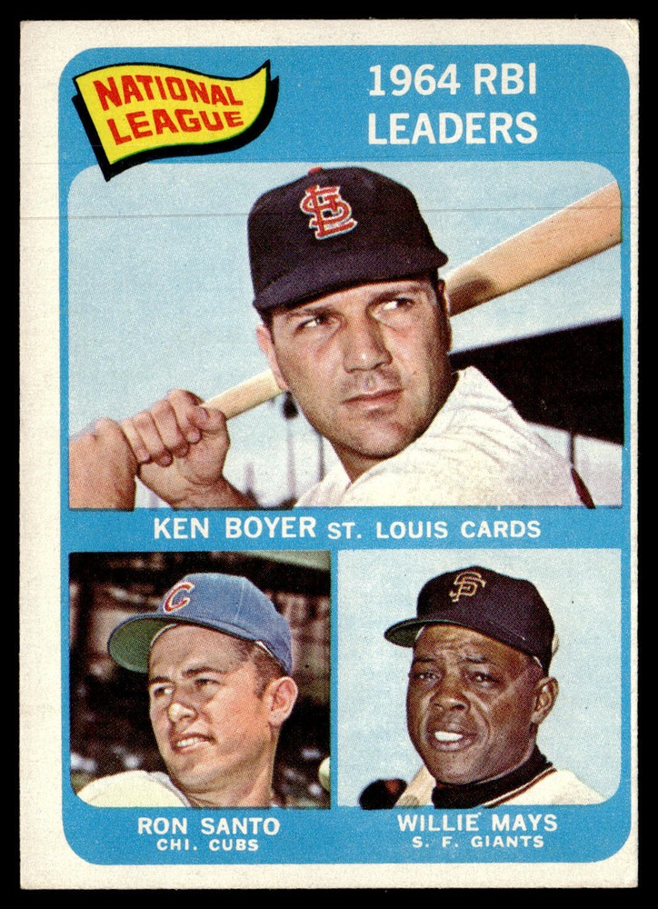 1965 Topps 1964 RBI Leaders Ken Boyer Ron Santo Willie Mays #6