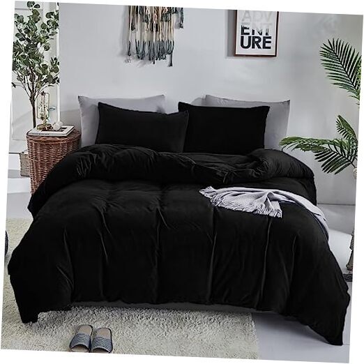 Black Velvet Comforter Set Men Plush Fluffy Black Bedding Queen 2-velvet Black