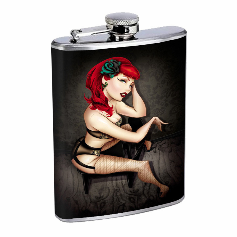 Georgia Atlanta Pin Up Girls D11 Flask 8oz Stainless Steel Hip Drinking Whiskey