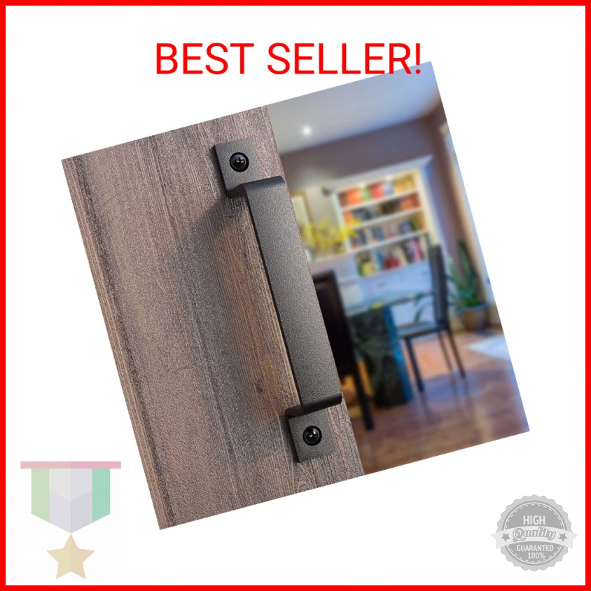 VivaLight 8 Inch Rustic Barn Door Handle Pull - Black Steel Pull for Sliding Doo