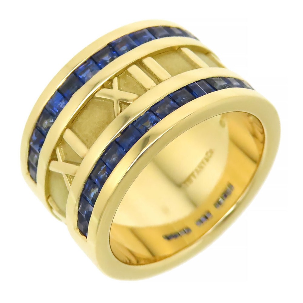 Tiffany & Co. Atlas Wide Sapphire Ring US6 750 K18YG 438355
