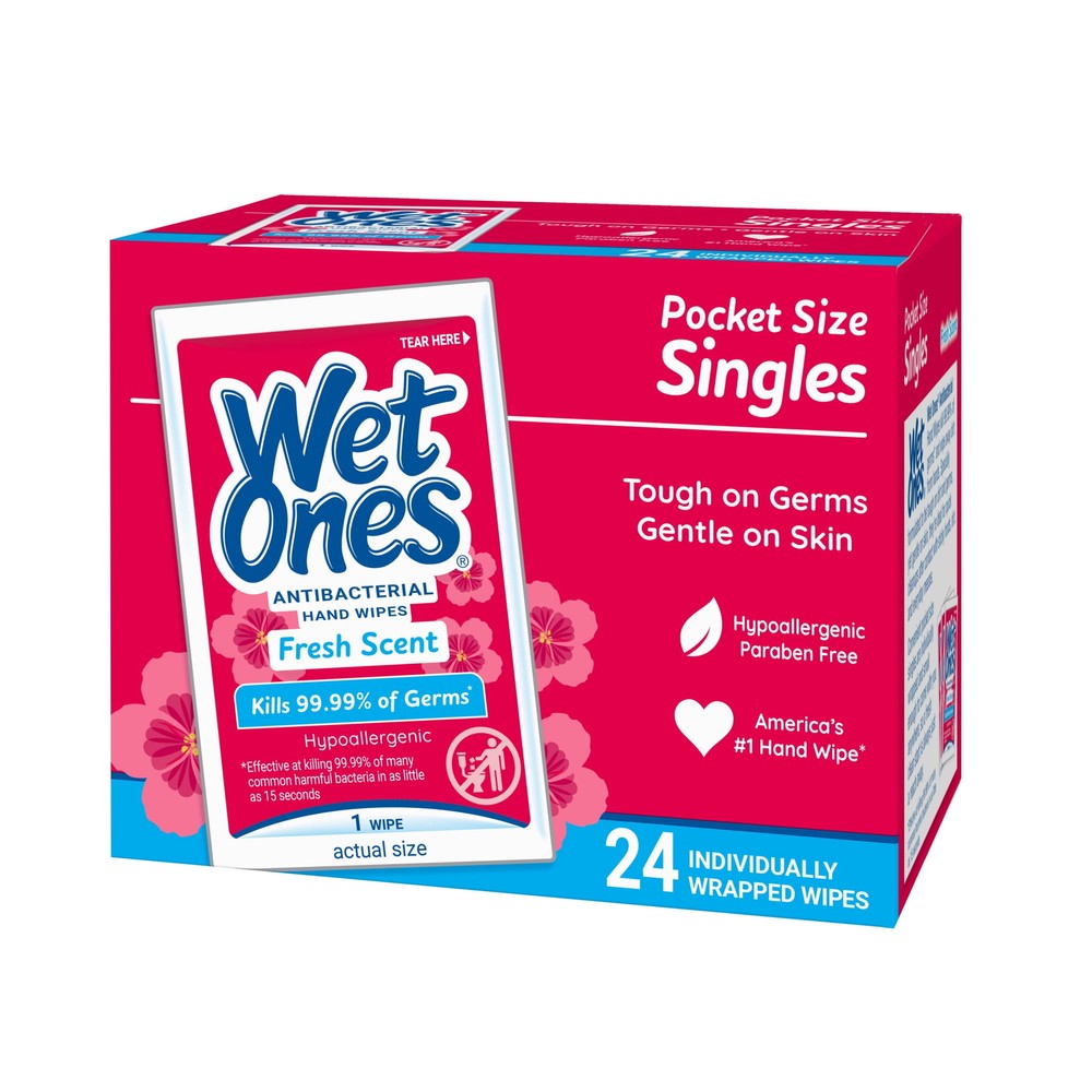 6-Pk Wet Ones Wipes Antibacterial Hand Wipes Individually Wrapped, Fresh 24 Ct