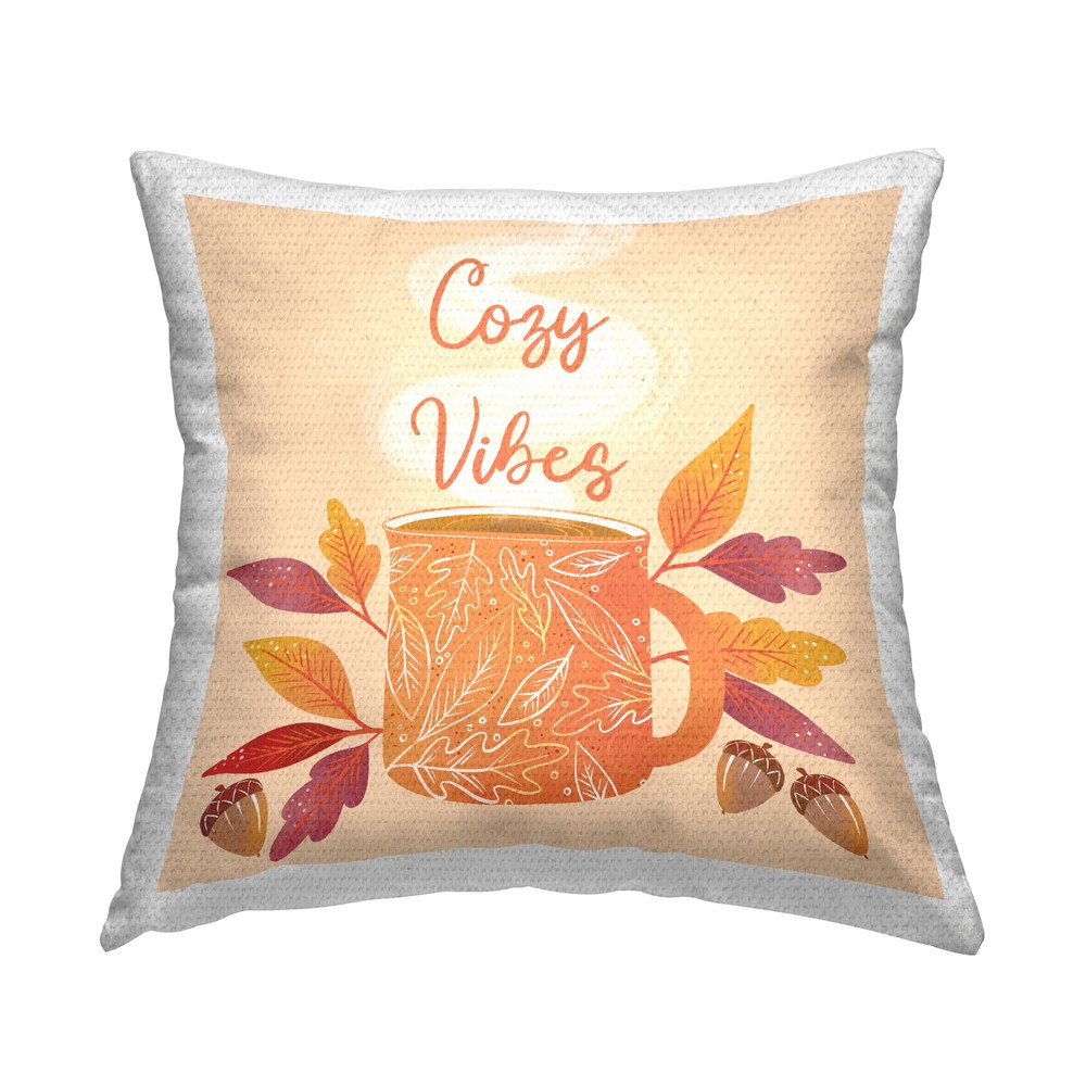 Warm Autumn Coffee Cozy Outdoor Orange Pillow 18x18 Perfect for Fall Decor