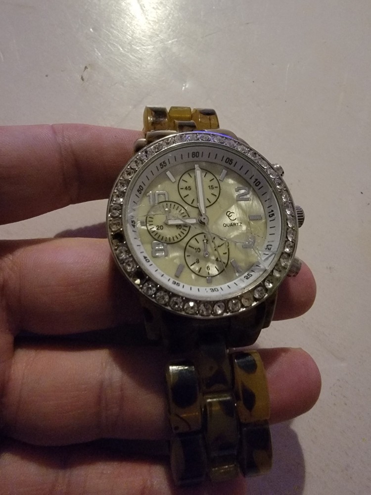 Charming Charlie Rhinestone Watch Leopard Print Band Quartz Stainless Steel