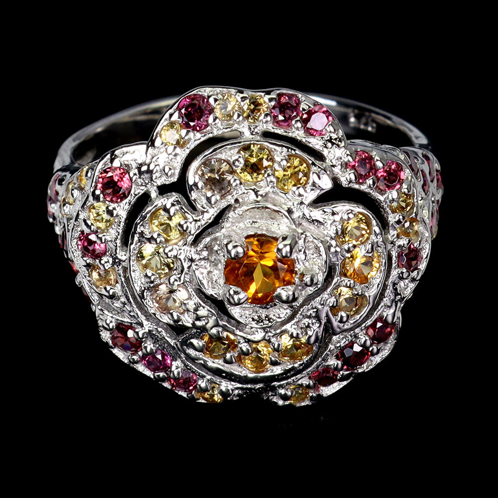 925 Silver Ring with Round Citrine 3.5mm Sapphire & Garnet Gemstone Jewelry