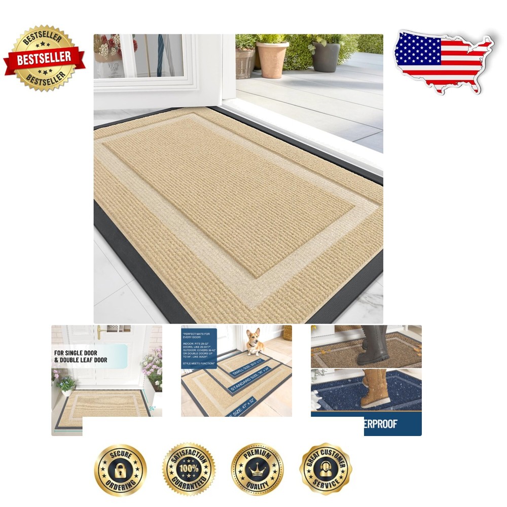 Elegant 36x24 Waterproof All-Season Doormat with Natural Rubber Non-Slip Backing