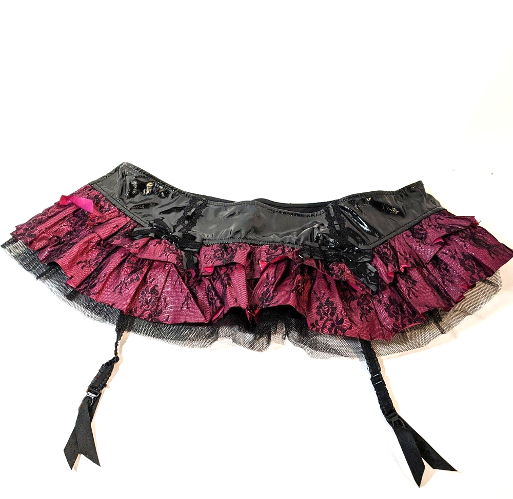 Lip Service Blacklist XXL Skirt w Lacy Overlay, Lolita Schoolgirl Ruffle, Garter